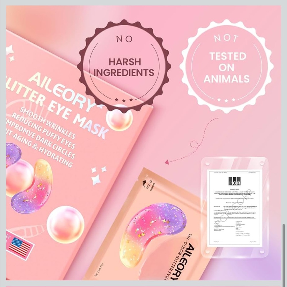 Pink Glitter Eye Mask - Hydrating Under-Eye Patches (12 Pairs) - Picture 7 of 9